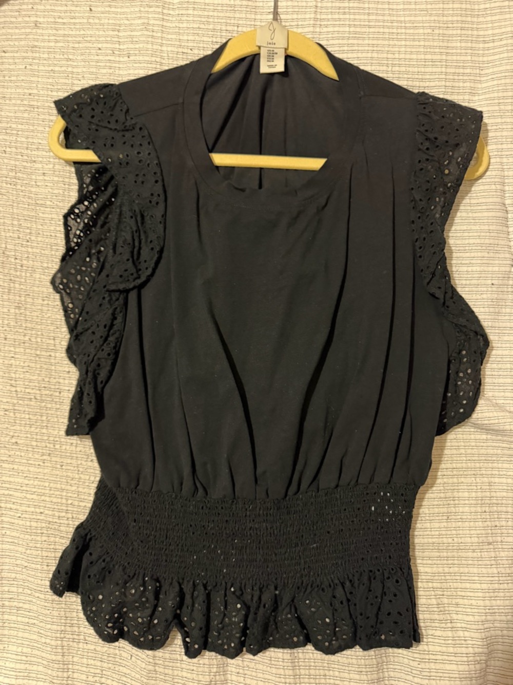Joie Black Eyelet Ruffle Sleeve Blouse
